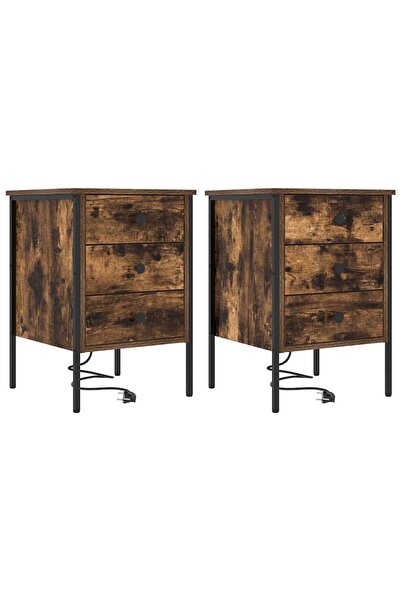 vidaxl Dulap de noapte cu sertar 2 pcs Stejar fumuriu 42 x 41 x 61 cm
