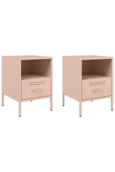 vidaxl Noptiere, roz, 2 buc., 36x39x50,5 cm, oțel