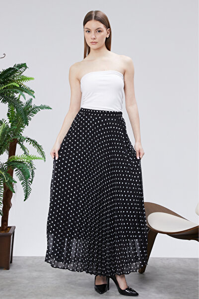 Modabenna Elastic Waist Lined Pleated Chiffon Skirt