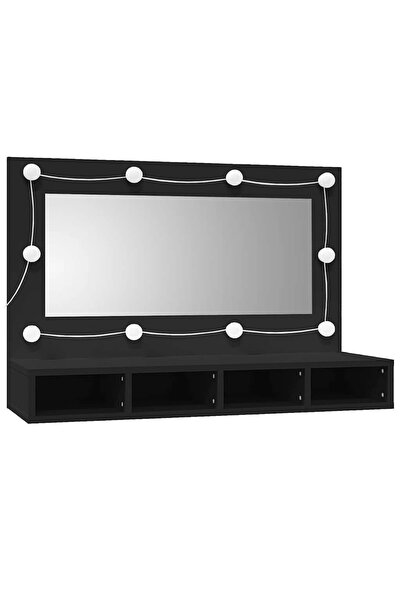 vidaxl Dulap cu oglindă și LED, negru, 90x31,5x62 cm