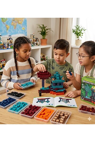 BBYTOYS Minecraft Temalı 2in1 Yapım Blokları Seti - 100 Parça Geçmeli Oyuncak