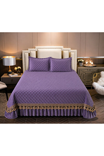 Lenjeria Pufoasa Duvet cover and 2 pillowcases, Quilted Velvet and Gold Embro...