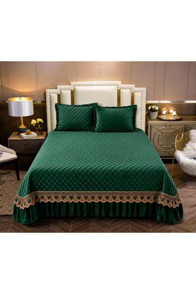 Lenjeria Pufoasa Duvet cover and 2 pillowcases, Quilted Velvet and Gold Embro...