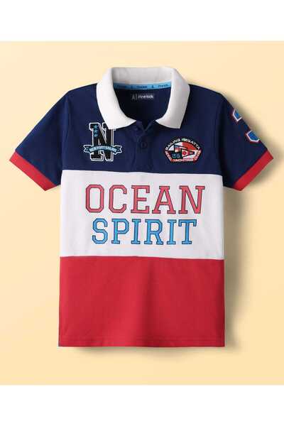 Pine kids Cotton Knit Half Sleeve Cut & Sew Polo T-Shirt with Text Print & Pa...