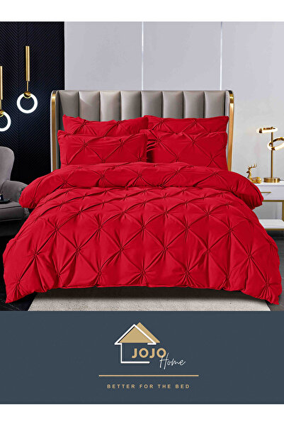 JOJO HOME Set lenjerie de pat dublu cu pliuri brodate, 6 piese, cearceaf cu e...