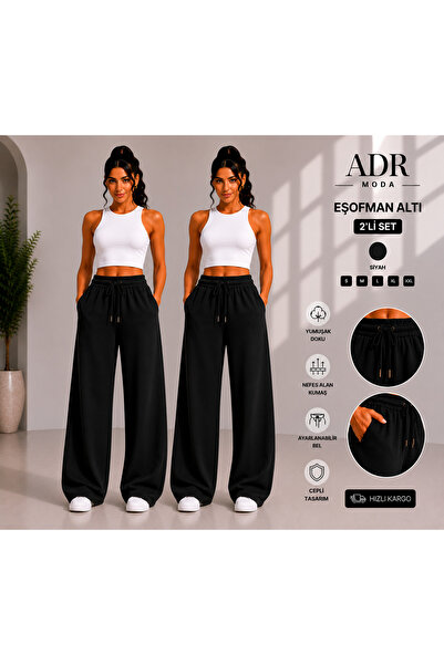 ADR MODA 2-Piece Wide Leg Sweatpants Black Daily Use Loose Fit
