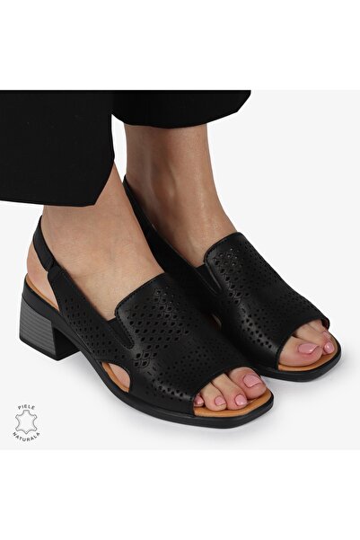 ANGEL BLUE Sandale elegante din piele naturală CU STIL AJURAT CRL1404 NEGRU