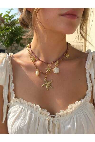 Mope Accessories Golden Starfish Layered Necklace Set of 2