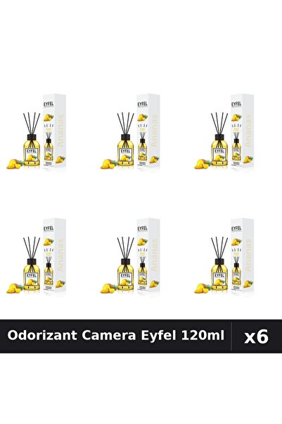 Eyfel Set 6 Odorizant Camera cu Betisoare - Aroma Ananas, Parfum Intens 120ml