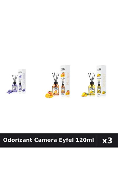 Eyfel Set 3 Odorizant Camera cu Betisoare - Lavanda, Mango, Ananas 120ml