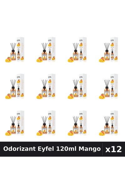 Eyfel Set 12 Odorizante Camera cu Betisoare - Aroma Mango, Parfum Intens 120ml
