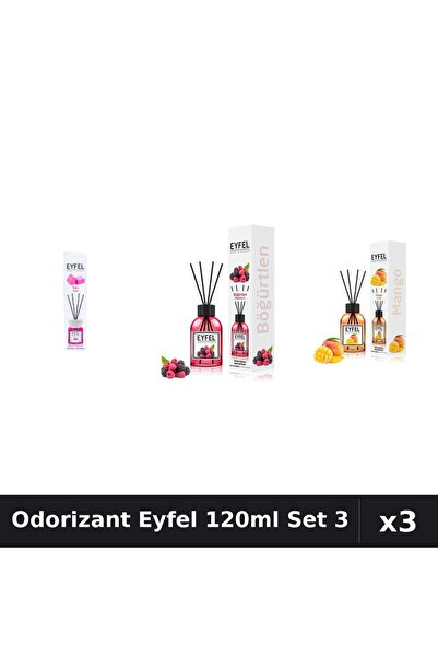 Eyfel Set 3 Odorizante Camera cu Betisoare 120ml - Bubble Gum, Fructe Pădure,...