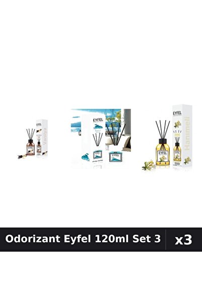 Eyfel Set 3 Odorizante Camera cu Betisoare 120ml - Vanilie, Ocean, Mana Maici...