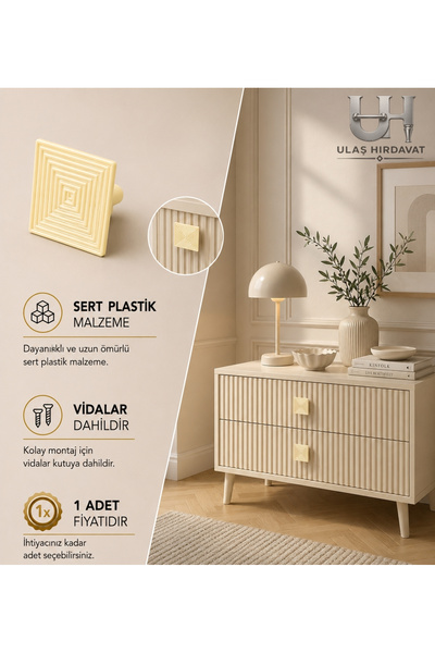 Ulaş Hırdavat Şık Tasarım Dekoratif Kare Çizgili Çekmece Kulpu Minimal Lüx Mo...