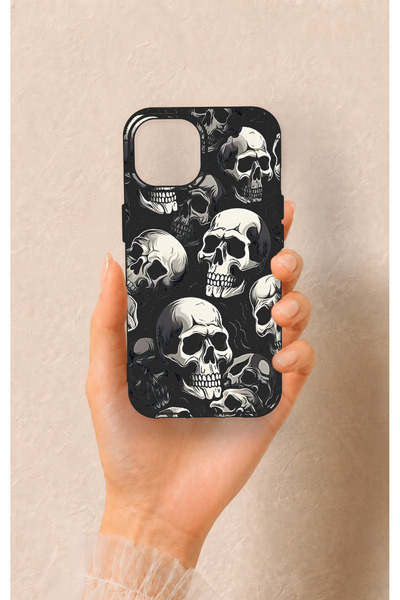 Vip Case iPhone 15 Uyumlu Kuru Kafa Desenli Darbe Emici Kılıf