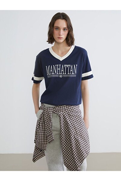 LC Waikiki Xside V-Neck Printed Oversize Women's T-Shirt