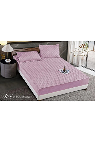 Pucioasa Topper-style fitted cover with elastic from velvet 180x200, lilac qu...