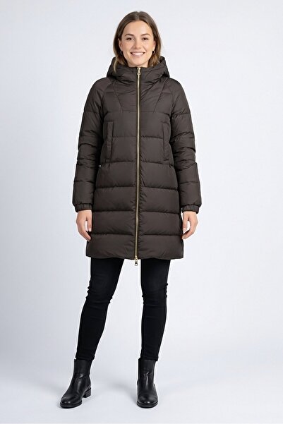 TUMI Women Brand Logo Long Sleeve Puffer Jacket, Olive