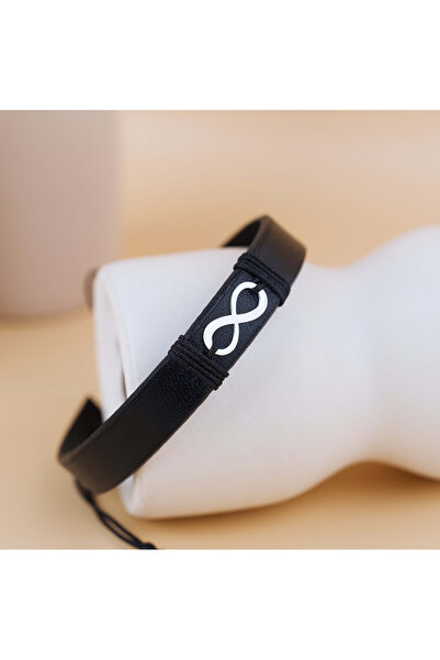 BLACK SWAN Bijoux Bratara piele naturala barbati si Infinit din Argint 925 / ...