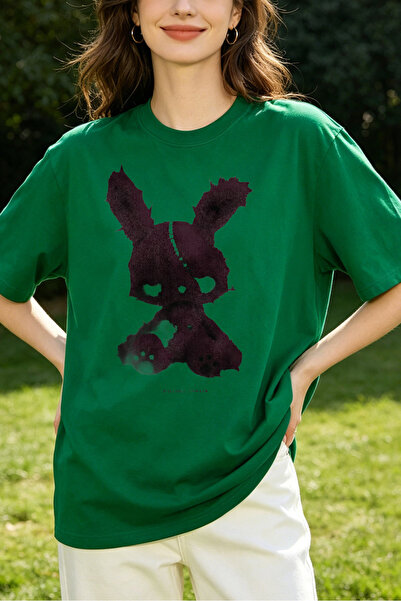Fleck Womens T Shirts Bunny Skull Graphic Oversized Casual Style Green Cotton...