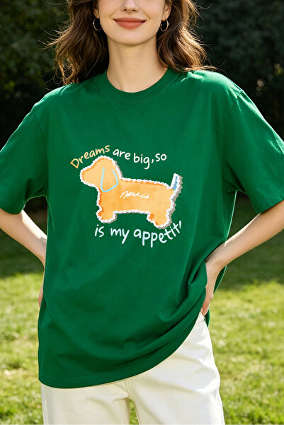 Fleck Womens T Shirts Dreams Are Big So Is My Appetite Dog Graphic Oversized ...