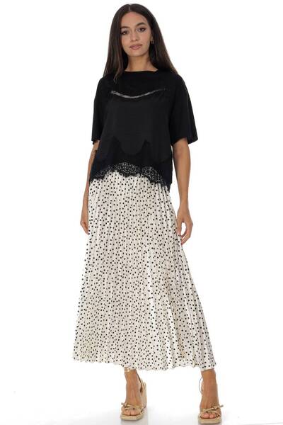 ROHBOUTIQUE Pleated midi skirt with spots in Cream Roh FR575