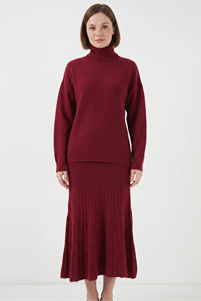 buğrahayalin Women's Turtleneck Knitwear Red Double Set