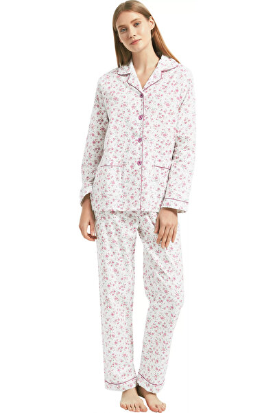 Global Classic women's pajamas, 100% Cotton Top Bottom Set , pink flowers, si...