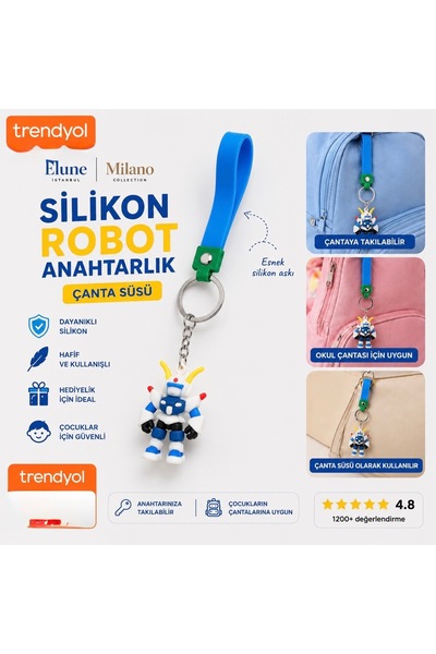 ELUNE İSTANBUL &Milano Blue Silicone Keychain with Robot Figure
