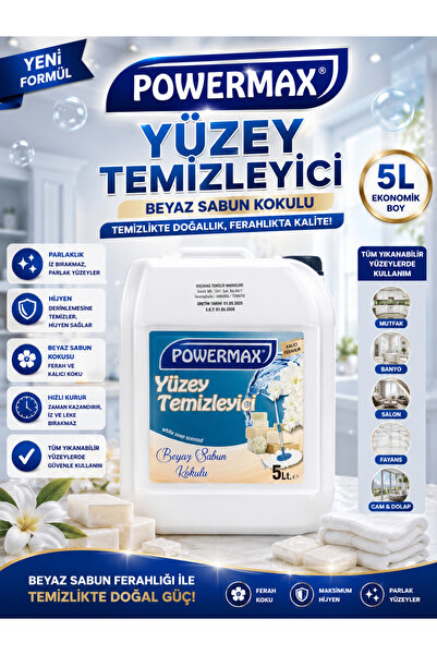 powermax BEYAZ SABUN FERAHLIĞI GENEL YÜZEY TEMİZLEYİCİ 5 LİTRE GÜÇLÜ TEMİZLİK...