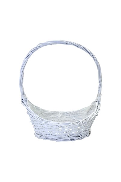 AFO Cos Oval Mic din Rachita cu Bordura Impletita Alb 36cm