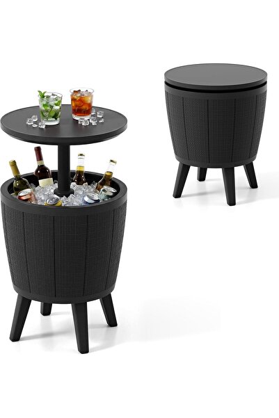 COSTWAY Ice Bucket Table, 37L/38L Ice Beer Drinks Storage Holder with Lift-To...