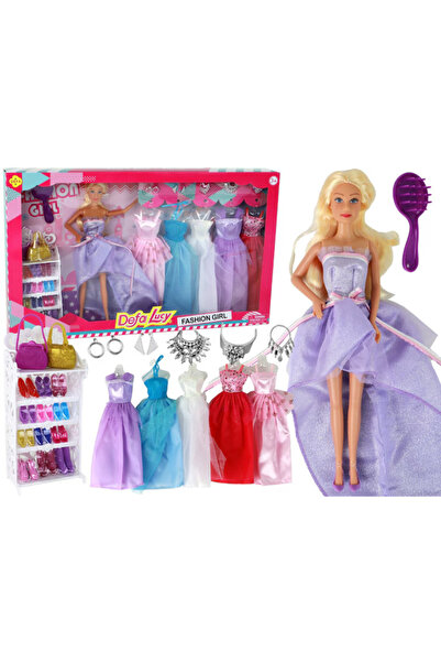 Defa Set Papusa cu accesorii de schimb, 5 rochite, 12 perechi de pantofi, 3 c...