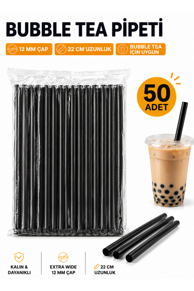 ardin Bubble Tea Pipeti 12 mm 22 cm Kalın Smoothie Frozen Boba Pipeti 50 Adet