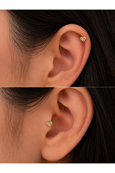 ESMOSELLA Çelik Gold Zirkon Taşlı Kalp Tragus Helix Kıkırdak Piercing Özel Ta...