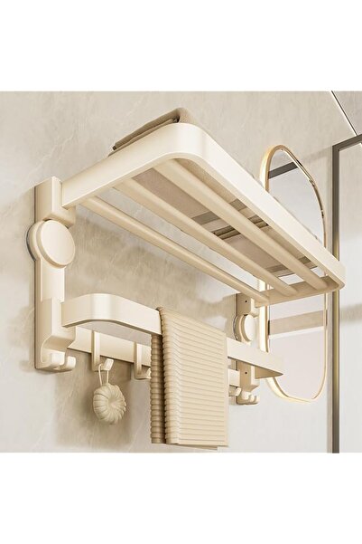 The Bros Suction Cup Foldable Towel Rack Bathroom Towel Bar with Towel Shelf ...
