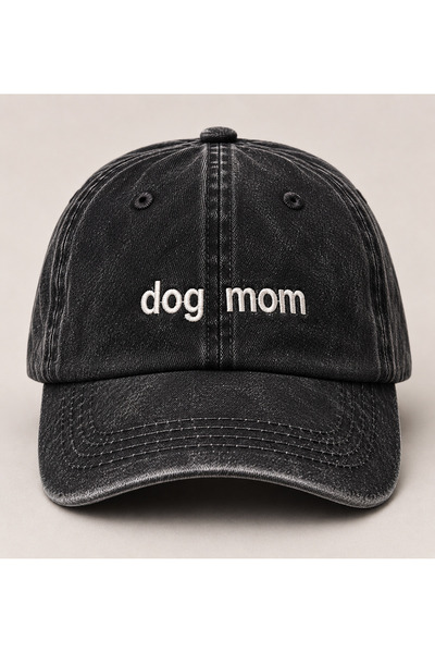 WeavedCo "Dog Mom" Minimal Embroidery Vintage Washed Baseball Cap