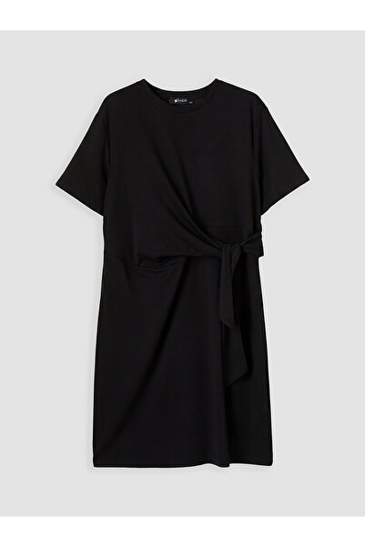 LC Waikiki Nevavm Oval Collar Tie-Up Gathered Dress with a Difference