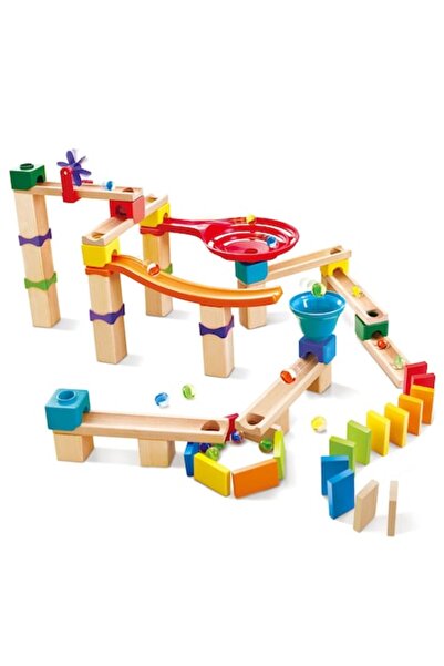 Hape Toys Pistă de curse din lemn, Hape Toys, Traseu cu bile, 81 de piese, mu...