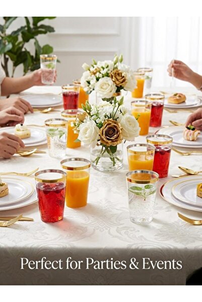Sunny Your Bright choice Sunny Premium 10oz Plastic Cups with Metallic Rim – Elegant Disposable & Reusable Party Drink Cups for Events, Weddings & Gatherings – Pack of 25 (Gold)