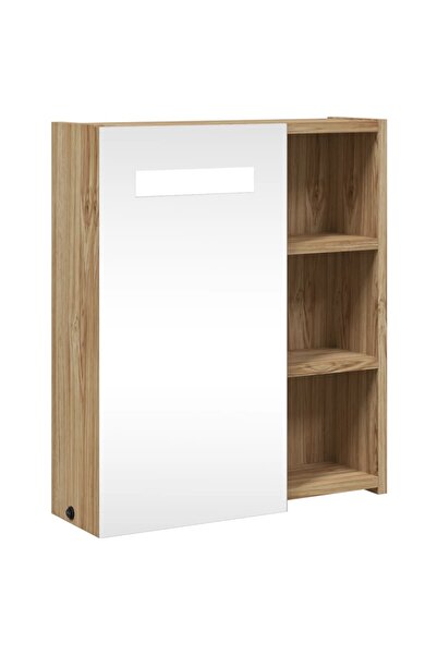 vidaxl LED bathroom mirror cabinet, oak, 45x13x52 cm