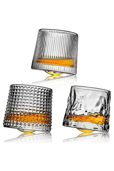 Ayawaska Set de 3 pahare whisky rotative, din cristal premium, pahare sferice...