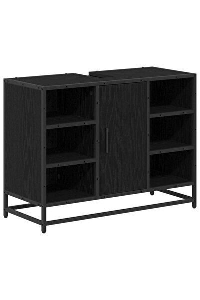vidaxl Dulap de Baie cu ușă Stejar Negru 80 x 33 x 60 cm Lemn compozit