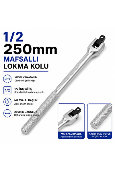 Nt Tools Mafsallı Lokma Kolu 1/2 250mm Oynar Başlıklı Lokma Kolu Krom Vanadyu...
