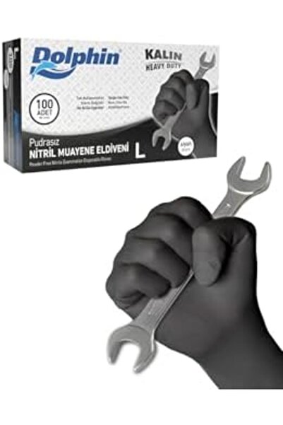 Yıldızan Terra Organik Black Nitrile Gloves Powder-Free Thick Pack of 100 L T...