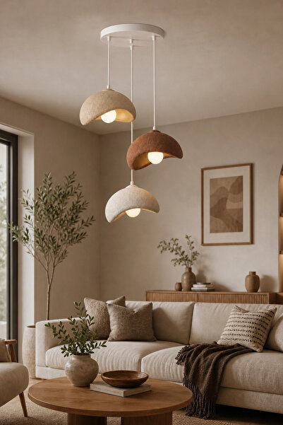 the mr east Beton Görünümlü 3'lü Sarkıt Avize 30x22cm Plastik Loft İskandinav...