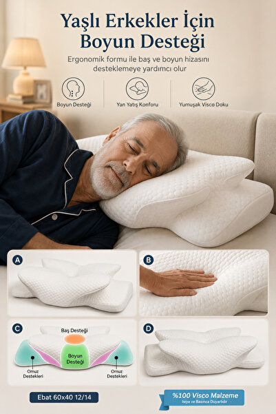 EpiRelax Yaşlı Erkekler İçin Visco Boyun Yastığı Yan Yatışa Uygun Ergonomik D...