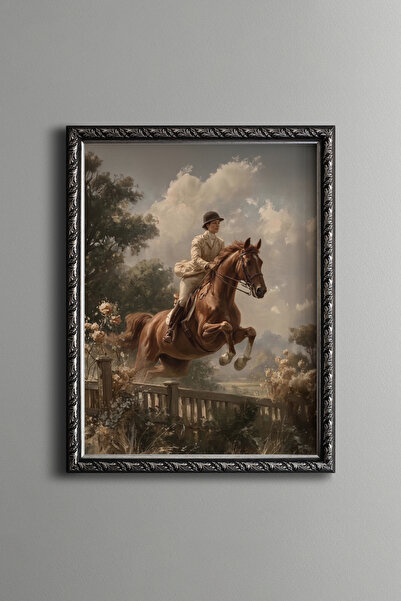 epiqart Elegant Rider and Horse - Vintage Patterned Frame - Slim Model