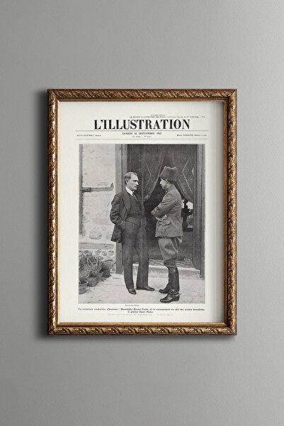 epiqart Mustafa Kemal ve İsmet Paşa - Vintage Desenli Çerçeve - İnce Model