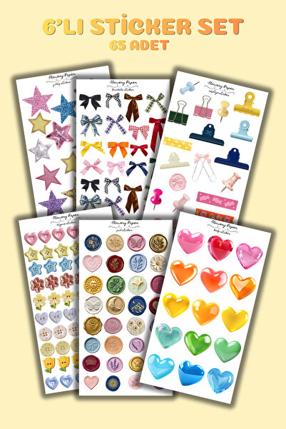 Flowery Paper 6'lı Sticker sayfası , Defter,ajanda ,journal,scrapbook,için Uy...